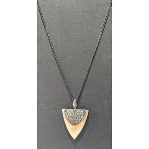 Bone Black Silver Tone Embossed Pendant Necklace